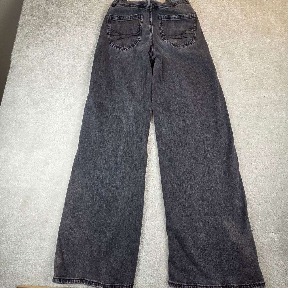 American Eagle Curvy Super High Rise Baggy Wide Leg Jeans Washed Black 00 Reg
